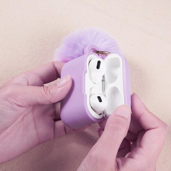 Lavender Silicone Case with Pom Pom for Airpods Pro - Picture 2 of 5